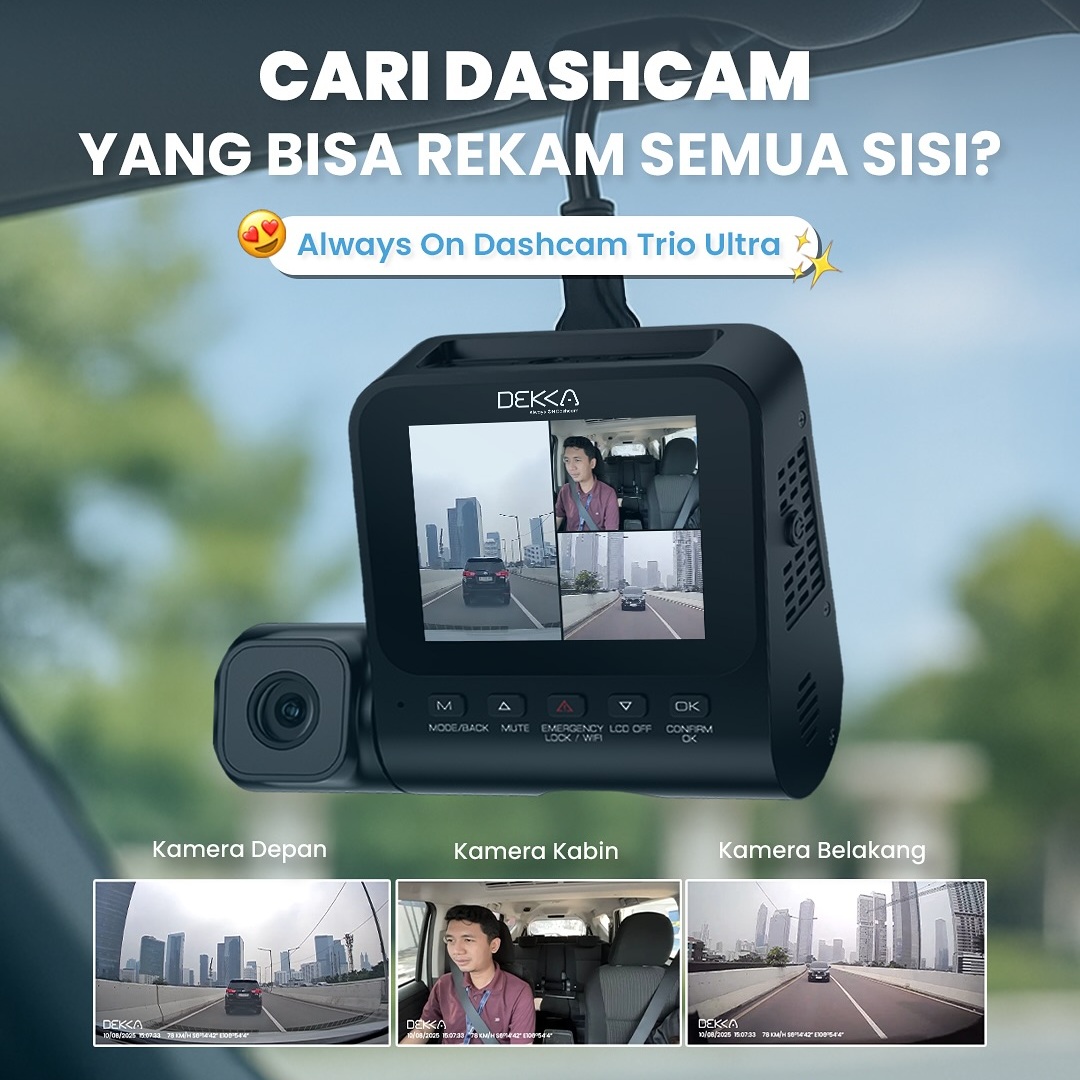 Rekam Semua Sudut Perjalanan dengan DEKKA Trio Ultra – Dashcam 3 Kamera yang Selalu Siaga